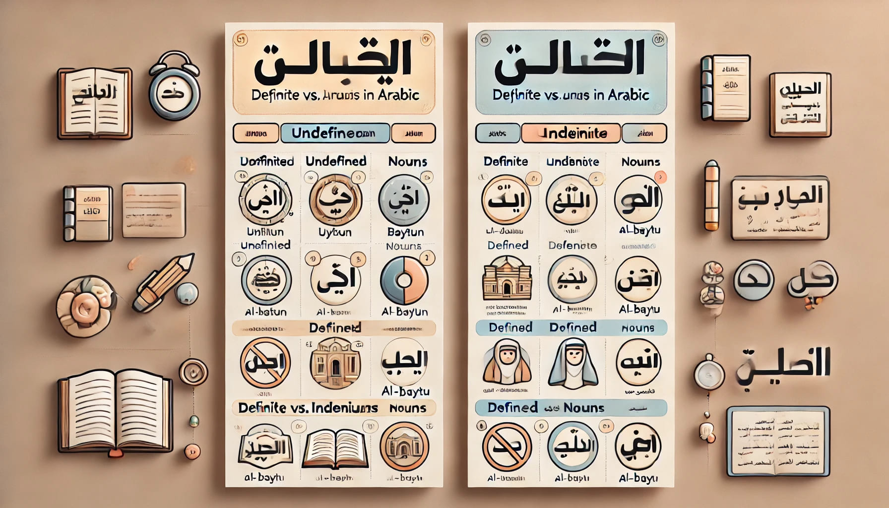 Diferencias entre sustantivos definidos e indefinidos en árabe